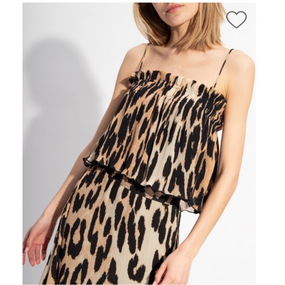 Ganni Pleated Strap Top in Leopard - Picture 2 of 9